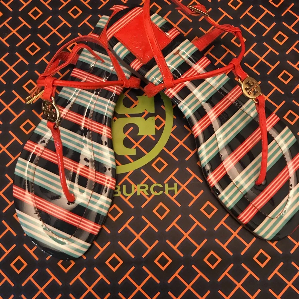 Tory Burch Emmy Habanero PepperStripe Ankle TStrap size 8 - Picture 11 of 13